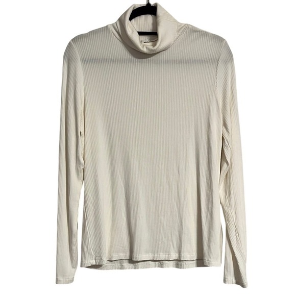 Cyrus Tops - Ribbed Turtleneck Sweater‎ Soft Lightweight Top Cream White Old Money Preppy L